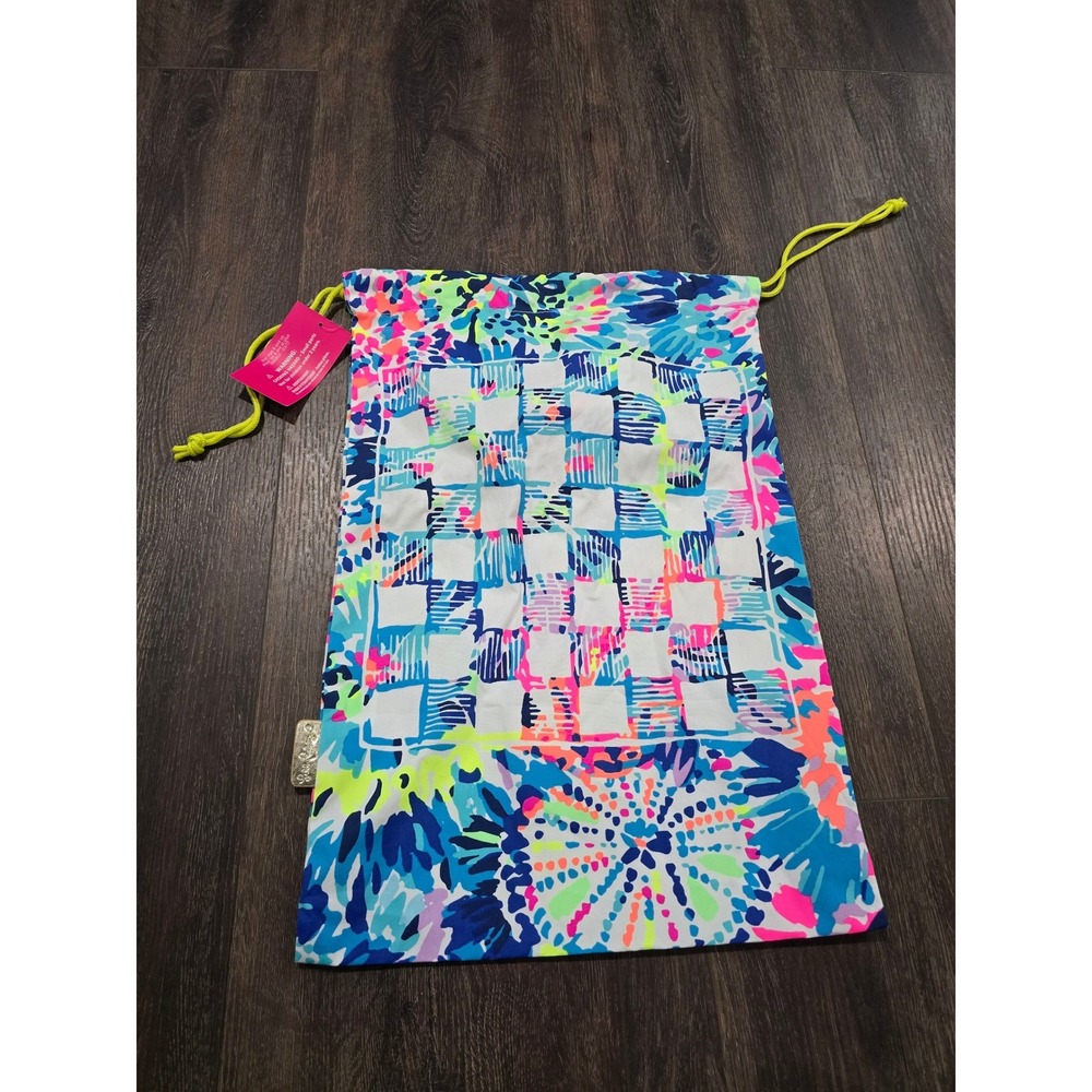 Lilly Pulitzer Travel Game Bag Drawstring Pouch Multi Color Floral Print NWT